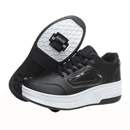 Mateju Schuhe mit Rollen für Jungen Mädchen, Kinder Rollschuhe Schuhe mit Rollen, Mode Outdoor Turnschuhe Versenkbarer, 2-in-1 Roller Schuhe Turnschuhe Skateboardschuhe 33 EU Schwarz von Mateju