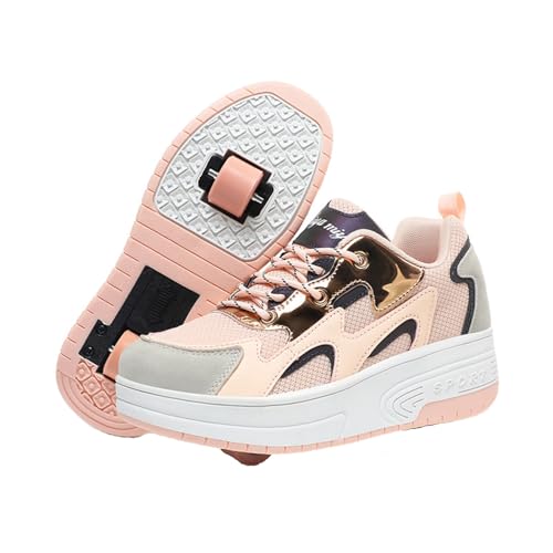 Mateju Schuhe mit Rollen für Jungen Mädchen, Mode Kinder Rollschuhe Schuhe mit Rollen,Outdoor Turnschuhe Versenkbarer, 2-in-1 Roller Schuhe Turnschuhe Skateboardschuhe 34-42 EU von Mateju
