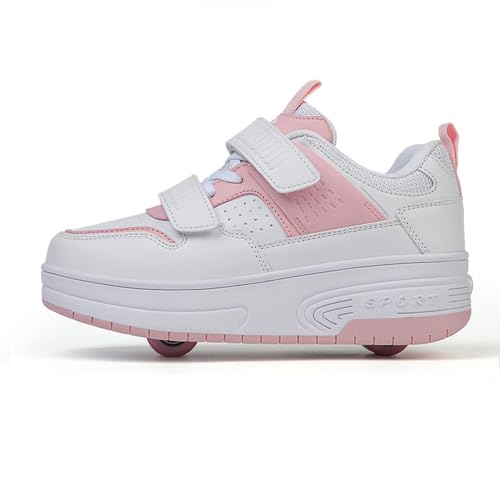 Mateju Schuhe mit Rollen für Jungen Mädchen, Rosa Kinder Rollschuhe Schuhe mit Rollen,Outdoor Turnschuhe Versenkbarer, 2-in-1 Roller Schuhe Turnschuhe Skateboardschuhe 34 EU von Mateju