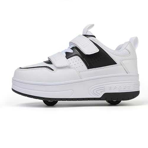 Mateju Schuhe mit Rollen für Jungen Mädchen, Schwarz Kinder Rollschuhe Schuhe mit Rollen,Outdoor Turnschuhe Versenkbarer, 2-in-1 Roller Schuhe Turnschuhe Skateboardschuhe 33 EU von Mateju