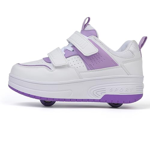 Mateju Schuhe mit Rollen für Jungen Mädchen, Violett Kinder Rollschuhe Schuhe mit Rollen,Outdoor Turnschuhe Versenkbarer, 2-in-1 Roller Schuhe Turnschuhe Skateboardschuhe 34 EU von Mateju
