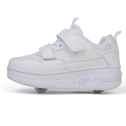 Mateju Schuhe mit Rollen für Jungen Mädchen, Weiß Kinder Rollschuhe Schuhe mit Rollen,Outdoor Turnschuhe Versenkbarer, 2-in-1 Roller Schuhe Turnschuhe Skateboardschuhe 31 EU von Mateju