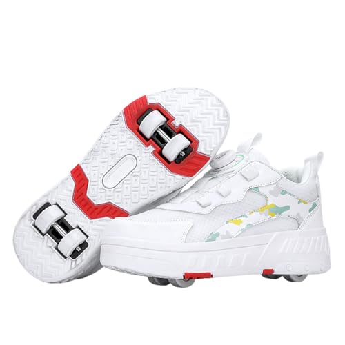 Mateju Schuhe mit Rollen für Jungen Mädchen Kinder Rollschuhe Schuhe mit 4 Rollen Versenkbarer, 2-in-1 Jugend Outdoor Camouflage Roller Schuhe Turnschuhe Skateboardschuhe von Mateju