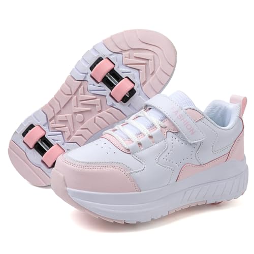 Mateju Schuhe mit Rollen für Jungen Mädchen Kinder Rollschuhe Schuhe mit 4 Rollen Versenkbarer, 2-in-1 Jugend Outdoor Turnschuhe Roller Schuhe Turnschuhe Skateboardschuhe von Mateju