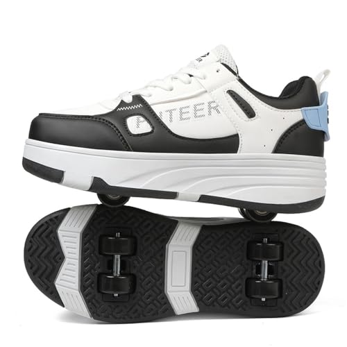 Mateju Schuhe mit Rollen für Kinder: 2-in-1 Skateboardschuhe, Schwarz, 32 EU, Unisex, Rollschuhe, Sport, Outdoor, Kinder und Jugendliche von Mateju
