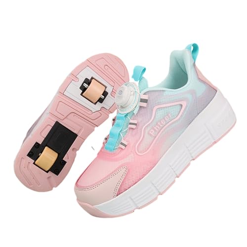 Mateju Schuhe mit Rollen für Jungen Mädchen Kinder Rollschuhe Versenkbarer mit Doppelt Rollen 2-in-1 Jugend Outdoor Atmungsaktiv Sportschuhe Roller Schuhe Turnschuhe Skateboardschuhe von Mateju