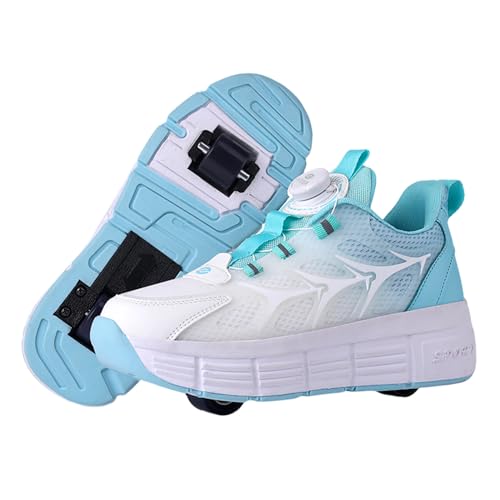 Mateju Schuhe mit Rollen für Jungen Mädchen Mode Kinder Rollschuhe mit Doppelt Rollen Versenkbarer 2-in-1Jugend Outdoor Sportschuhe Roller Schuhe Turnschuhe Skateboardschuhe von Mateju