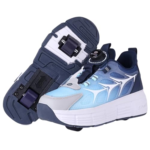 Mateju Schuhe mit Rollen für Jungen Mädchen Mode Kinder Rollschuhe mit Doppelt Rollen Versenkbarer 2-in-1Jugend Outdoor Sportschuhe Roller Schuhe Turnschuhe Skateboardschuhe von Mateju