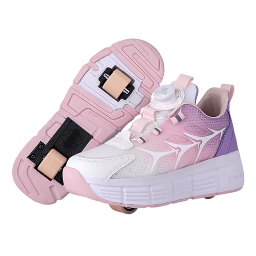 Mateju Schuhe mit Rollen für Jungen Mädchen Mode Kinder Rollschuhe mit Doppelt Rollen Versenkbarer 2-in-1Jugend Outdoor Sportschuhe Roller Schuhe Turnschuhe Skateboardschuhe von Mateju