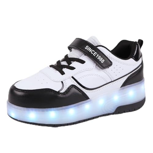 Mateju 2-in-1 Rollschuhe für Kinder, Mädchen, Jungen, Damen und Herren - Versenkbare Rollen, Turnschuhe, Skateboardschuhe - 30 EU Schwarz von Mateju