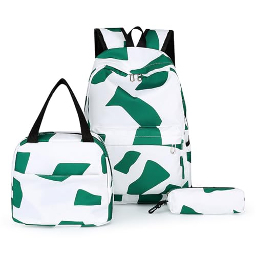 Mateju Schulrucksack, Camouflage-Druck Rucksack Damen Herren, Schulrucksack Teenager, Rucksack Kinder, Leichtgewicht Schulrucksack-Set 3 Stück mit Lunchtasche Federmäppchen (Grün) von Mateju