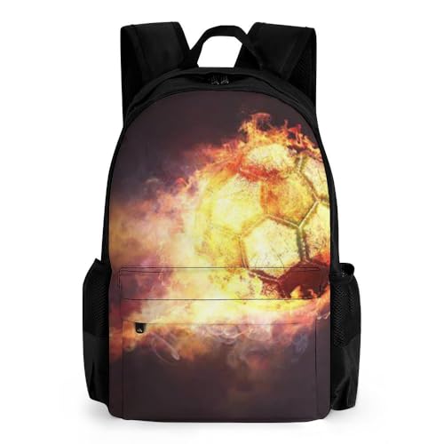 Mateju Schulrucksack, Rucksack Damen Herren, Schulrucksack Teenager, FußballDruck Rucksack Kinder, Leichtgewicht Schulrucksack (Flamme 1) von Mateju