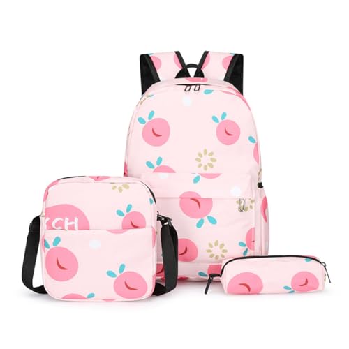 Mateju Schulrucksack, Rucksack Damen Herren, Schulrucksack Teenager, Leichtgewicht 3 Stück Rucksack Kinder, Moderner Stil Schulrucksack-Set mit Lunchtasche Federmäppchen (Pfirsich) von Mateju
