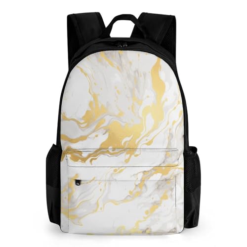 Mateju Schulrucksack, Rucksack Damen Herren, Schulrucksack Teenager, Marmor Rucksack Kinder, Kindergarten Leichtgewicht Schulrucksack (Goldener Marmor) von Mateju