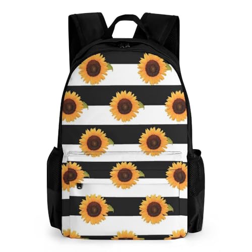 Mateju Schulrucksack, Rucksack Damen Herren, Schulrucksack Teenager, SonnenblumeDruck Rucksack Kinder, Leichtgewicht Schulrucksack (Streifen) von Mateju