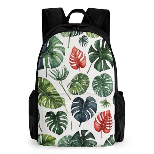 Mateju Schulrucksack, Rucksack Damen Herren, Schulrucksack Teenager, Tropischer Pflanzendruck Rucksack Kinder, Kindergarten Leichtgewicht Schulrucksack (Monstera Deliciosa 3) von Mateju