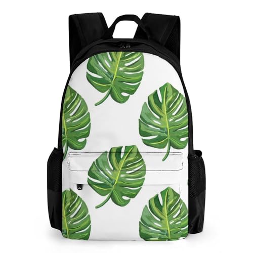 Mateju Schulrucksack, Rucksack Damen Herren, Schulrucksack Teenager, Tropischer Pflanzendruck Rucksack Kinder, Kindergarten Leichtgewicht Schulrucksack (Monstera Deliciosa 4) von Mateju