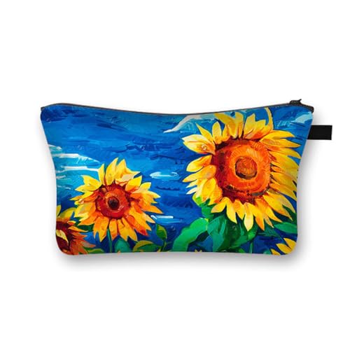 Mateju Sonnenblumen Druck Kosmetiktasche,2PC Polyester Kulturtasche Damen,Tragbare Kulturbeutel,Make up Tasche,Kosmetiktasche Klein mit Reißverschluss,für Mädchen Damen Herren (Aquarell,2PCS) von Mateju