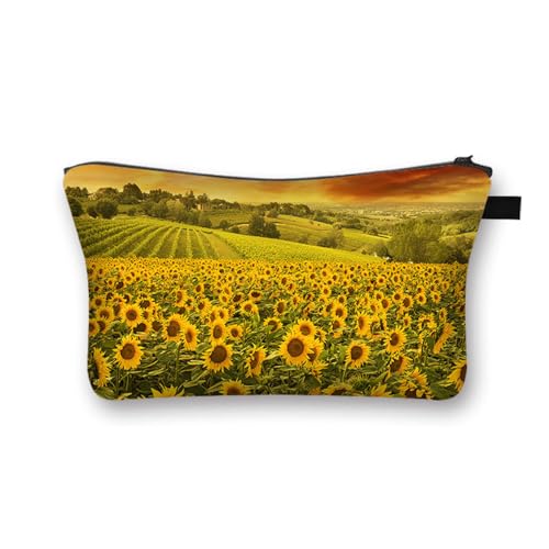 Mateju Sonnenblumen Druck Kosmetiktasche,2PC Polyester Kulturtasche Damen,Tragbare Kulturbeutel,Make up Tasche,Kosmetiktasche Klein mit Reißverschluss,für Mädchen Damen Herren (Sonnenblume 1,2PCS) von Mateju