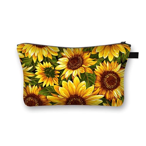 Mateju Sonnenblumen Druck Kosmetiktasche,2PC Polyester Kulturtasche Damen,Tragbare Kulturbeutel,Make up Tasche,Kosmetiktasche Klein mit Reißverschluss,für Mädchen Damen Herren (Sonnenblume 10,2PCS) von Mateju