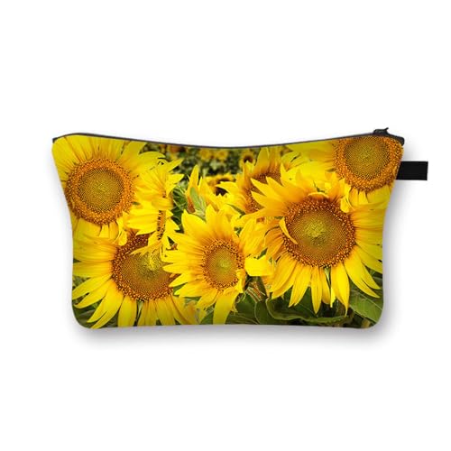 Mateju Sonnenblumen Druck Kosmetiktasche,2PC Polyester Kulturtasche Damen,Tragbare Kulturbeutel,Make up Tasche,Kosmetiktasche Klein mit Reißverschluss,für Mädchen Damen Herren (Sonnenblume 8,2PCS) von Mateju