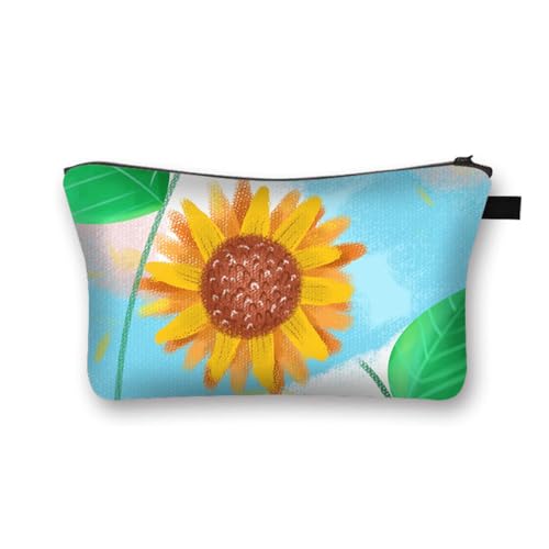 Mateju Sonnenblumen Druck Kosmetiktasche,2PC Polyester Kulturtasche Damen,Tragbare Kulturbeutel,Make up Tasche,Kosmetiktasche Klein mit Reißverschluss,für Mädchen Damen Herren (Sonnenblume 9,2PCS) von Mateju