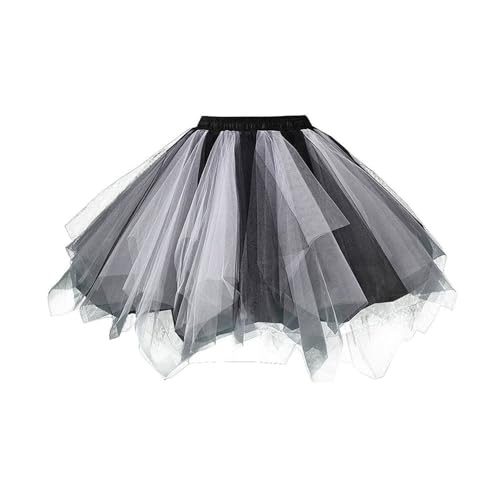 Mateju Tüllrock Damen, Tütü Damen mit Gummizug, Erwachsener 50er Puffy Tütü Röcke, Bubble Ballettkleidung Tüllrock Karneval Petticoat für Dressup Hochzeiten Party (schwarz grau,XL) von Mateju