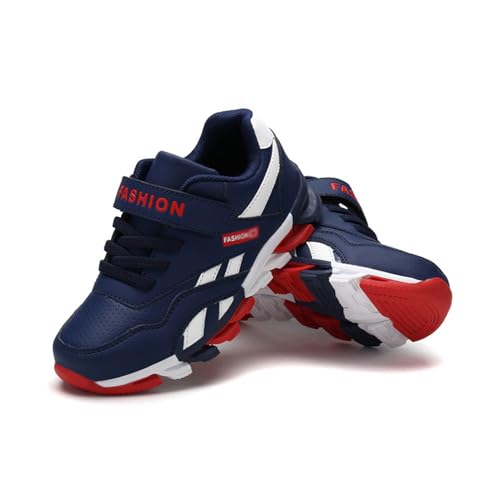 Mateju Turnschuhe Jungen Mädchen Hallenschuhe Kinder Sportschuhe Hallenturnschuhe Sneaker Kinderschuhe Kunstleder Tennisschuhe Leicht Freizeitschuhe Outdoor Laufschuhe, Spleißdesign Rot Blau Grau von Mateju