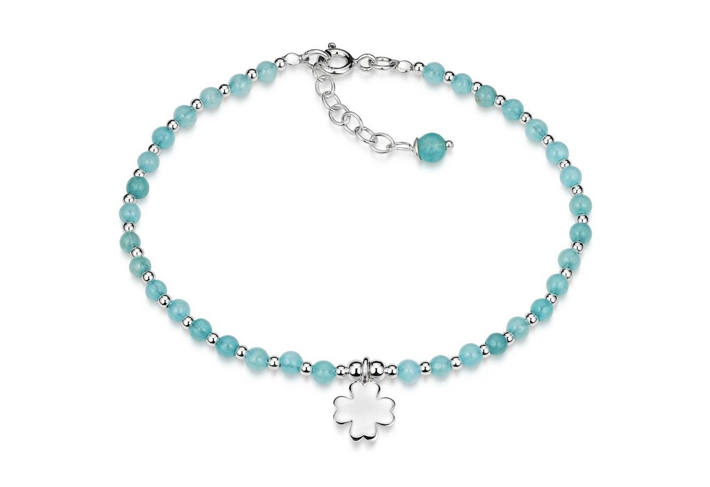 Materia Armkette Damen Kleeblatt Edelstein Achat Hellblau Blau SA-1, 925 Sterling Silber, längenverstellbar von Materia