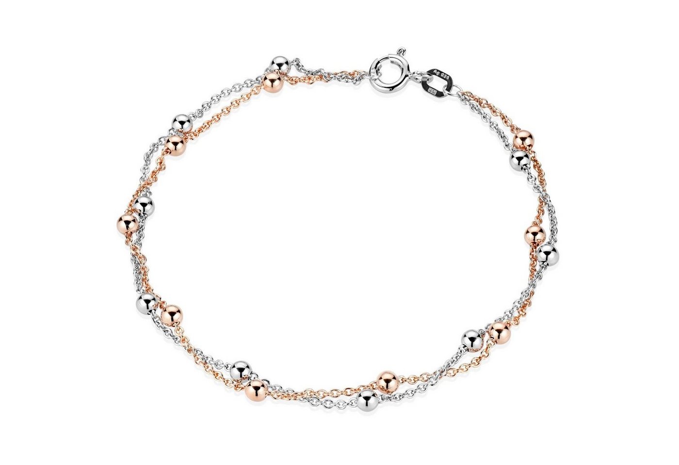 Materia Armkette Damen Kugeln Bicolor Rosegold SA-109, 925 Sterling Silber, rhodiniert, rosevergoldet von Materia