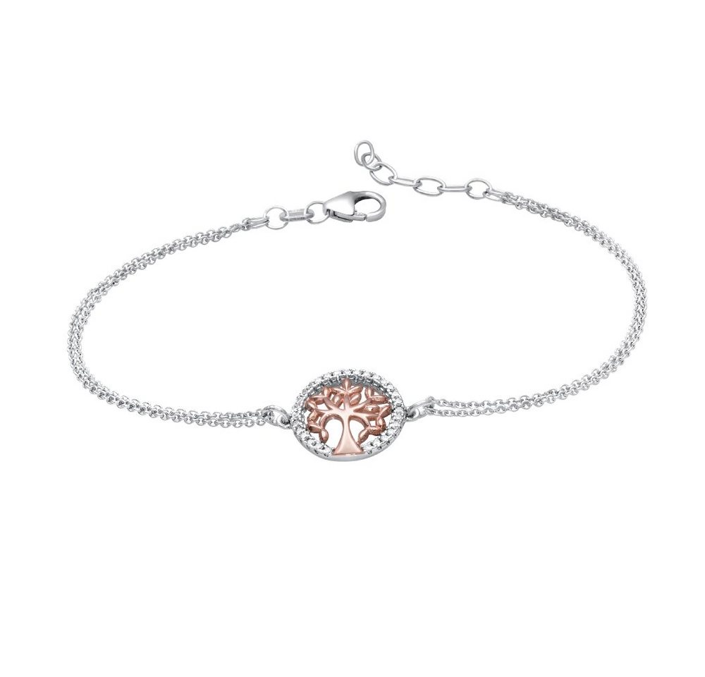 Materia Armkette Damen Lebensbaum Rosegold Zirkonia 17-19cm SA-71, 925 Sterling Silber, rhodiniert von Materia