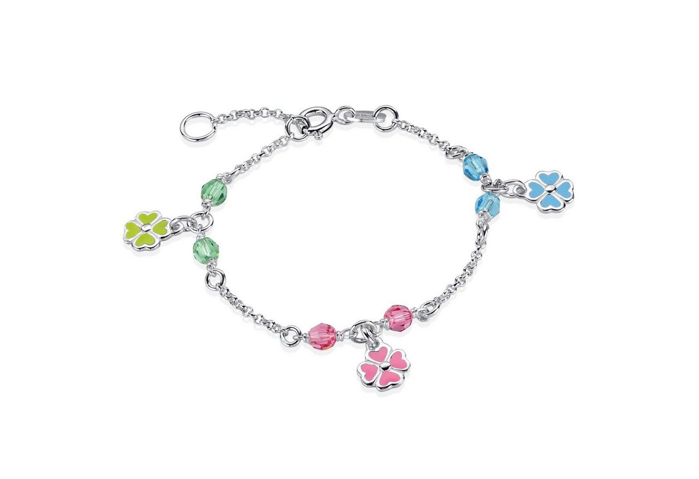 Materia Armkette Kinderarmband Kleeblätter Bunt 14-16cm SA-101, 925 Sterling Silber, emailliert von Materia