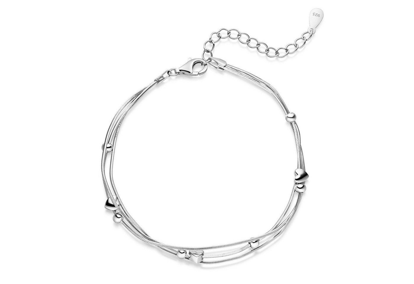 Materia Armkette Silber Herzen und Kugeln 17-20-5cm verstellbar SA-4, 925 Sterling Silber, rhodiniert von Materia