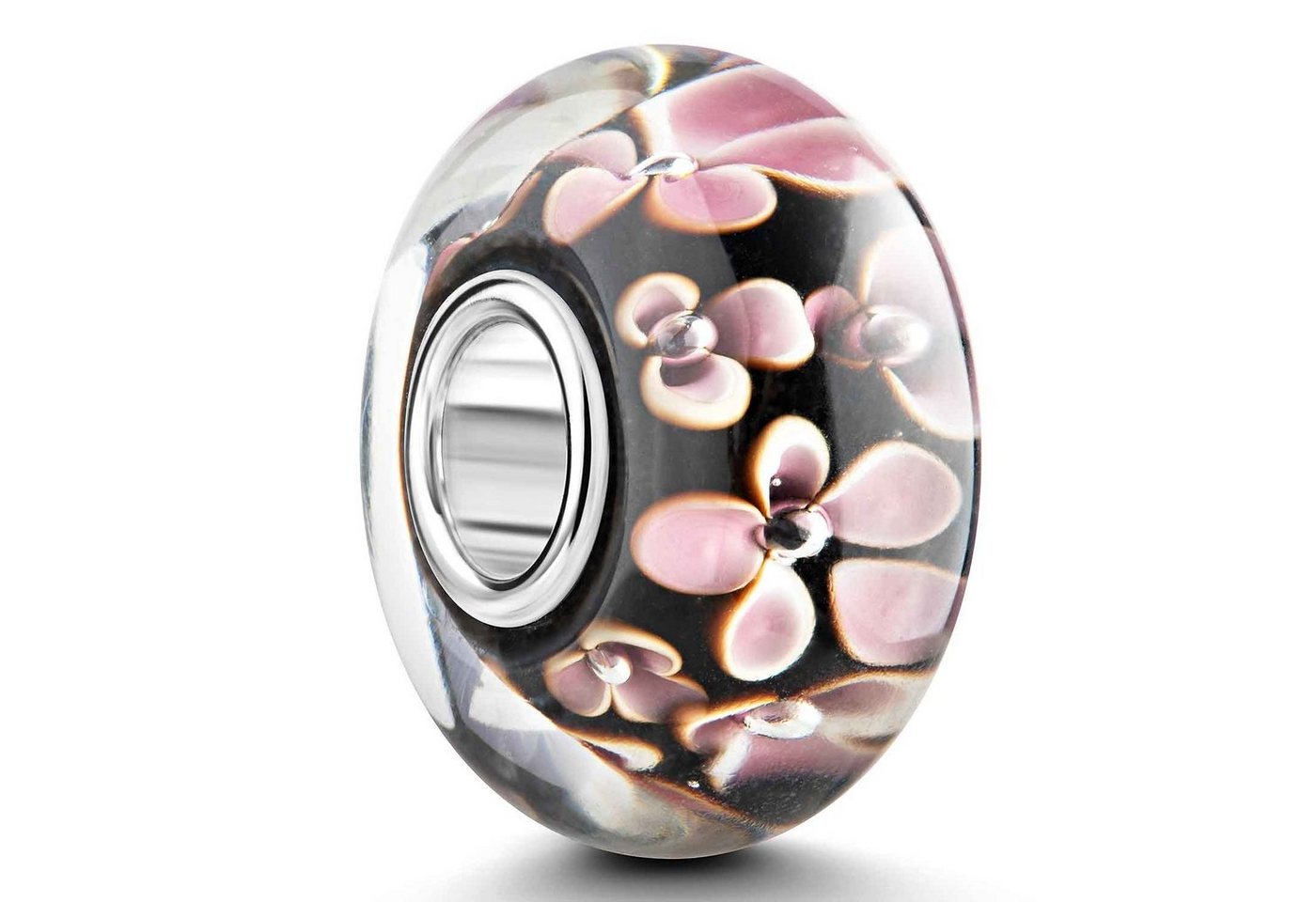 Materia Bead Damen Glasperle Blumen Blüten Schwarz Rosa 974, Hülse aus 925 Sterling Silber von Materia