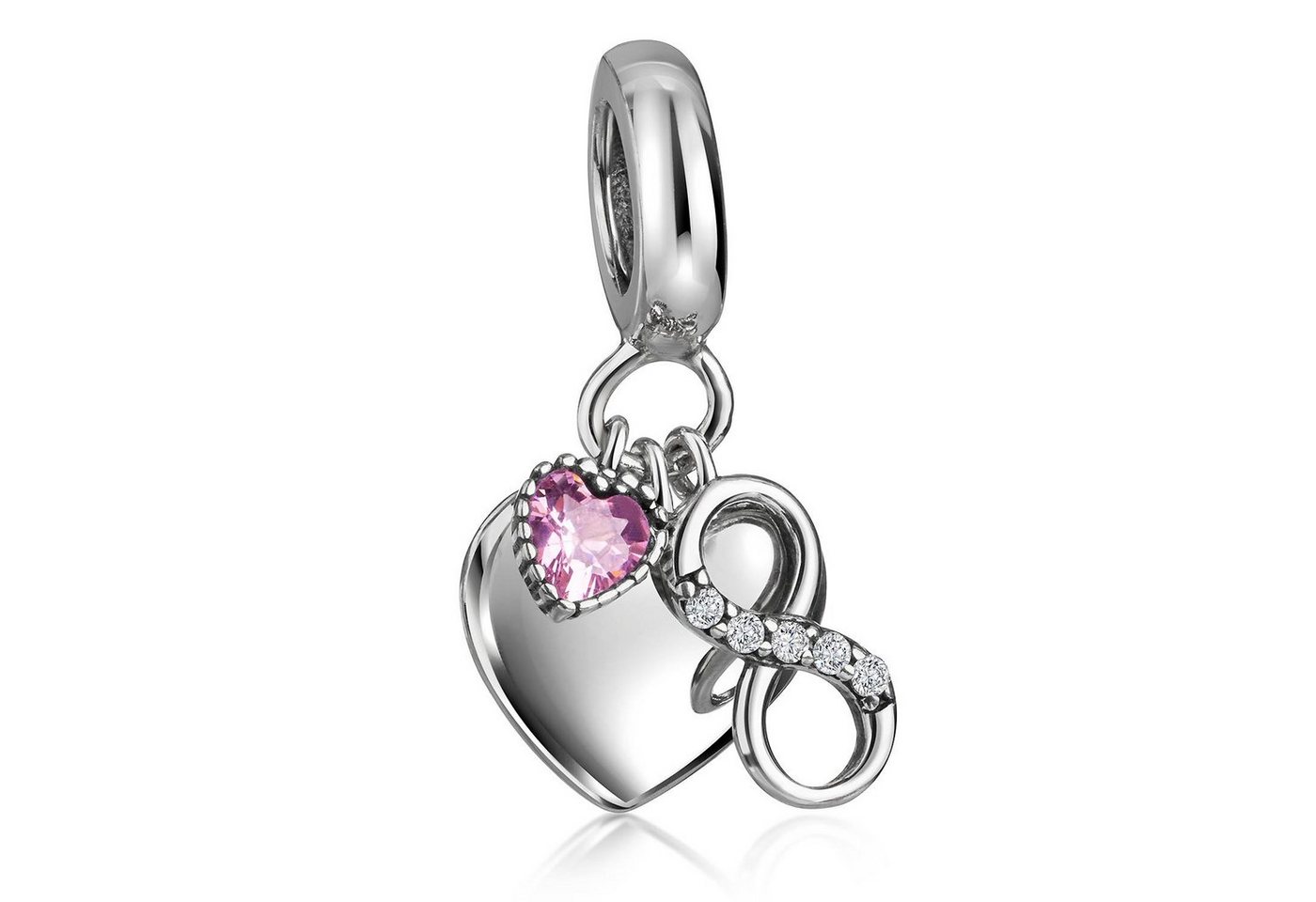 Materia Bead Dangle Element Herz Unendlichkeit Zirkonia Rosa 534, 925 Sterling Silber von Materia