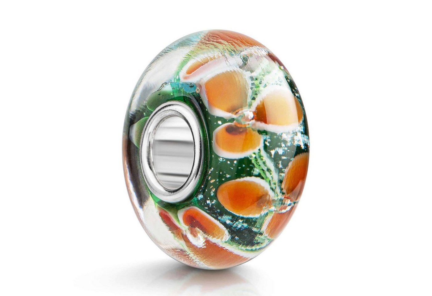 Materia Bead Glas Grün Blumen Orange 1245, Hülse aus 925 Silber Materia Bead Glas Grün Blumen Orange 1245, Hülse aus 925 Silber von Materia