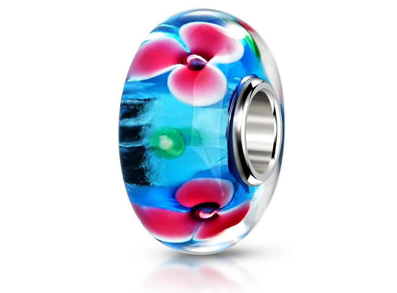Materia Bead Glasperle Blumen / Blüten Pink Blau 1027, Hülse aus 925 Silber Materia Bead Glasperle Blumen / Blüten Pink Blau 1027, Hülse aus 925 Silber von Materia