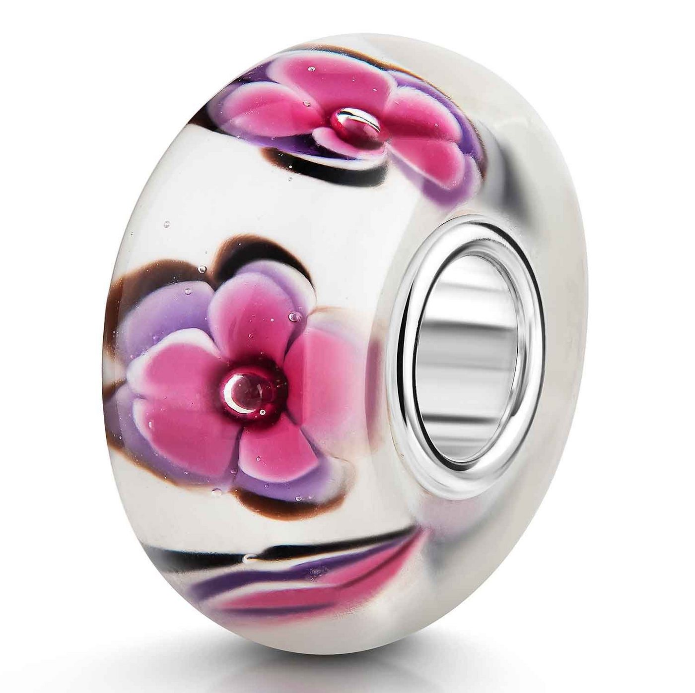 Materia Bead Glasperle Blumen Bead Blüten Pink Lila Weiß 1476, Kern aus 925 Sterling Silber Materia Bead Glasperle Blumen Bead Blüten Pink Lila Weiß 1476, Kern aus 925 Sterling Silber von Materia