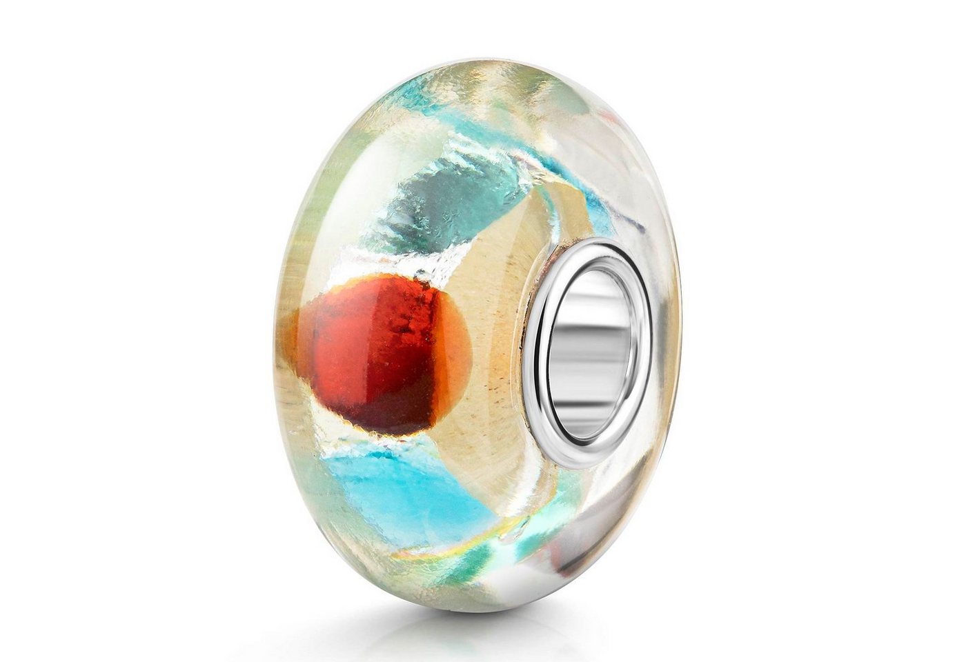 Materia Bead Glasperle Mehrfarbig Abstrakt Glitzerfolie 1253, Hülse aus 925 Sterling Silber Materia Bead Glasperle Mehrfarbig Abstrakt Glitzerfolie 1253, Hülse aus 925 Sterling Silber von Materia
