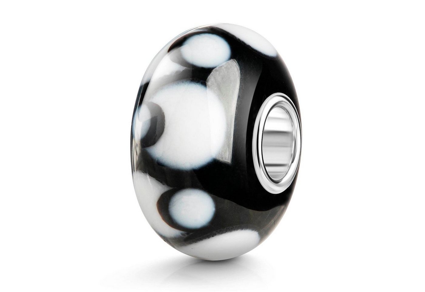 Materia Bead Glasperle Muster Punkte Schwarz Weiß 145, Hülse aus 925 Sterling Silber Materia Bead Glasperle Muster Punkte Schwarz Weiß 145, Hülse aus 925 Sterling Silber von Materia
