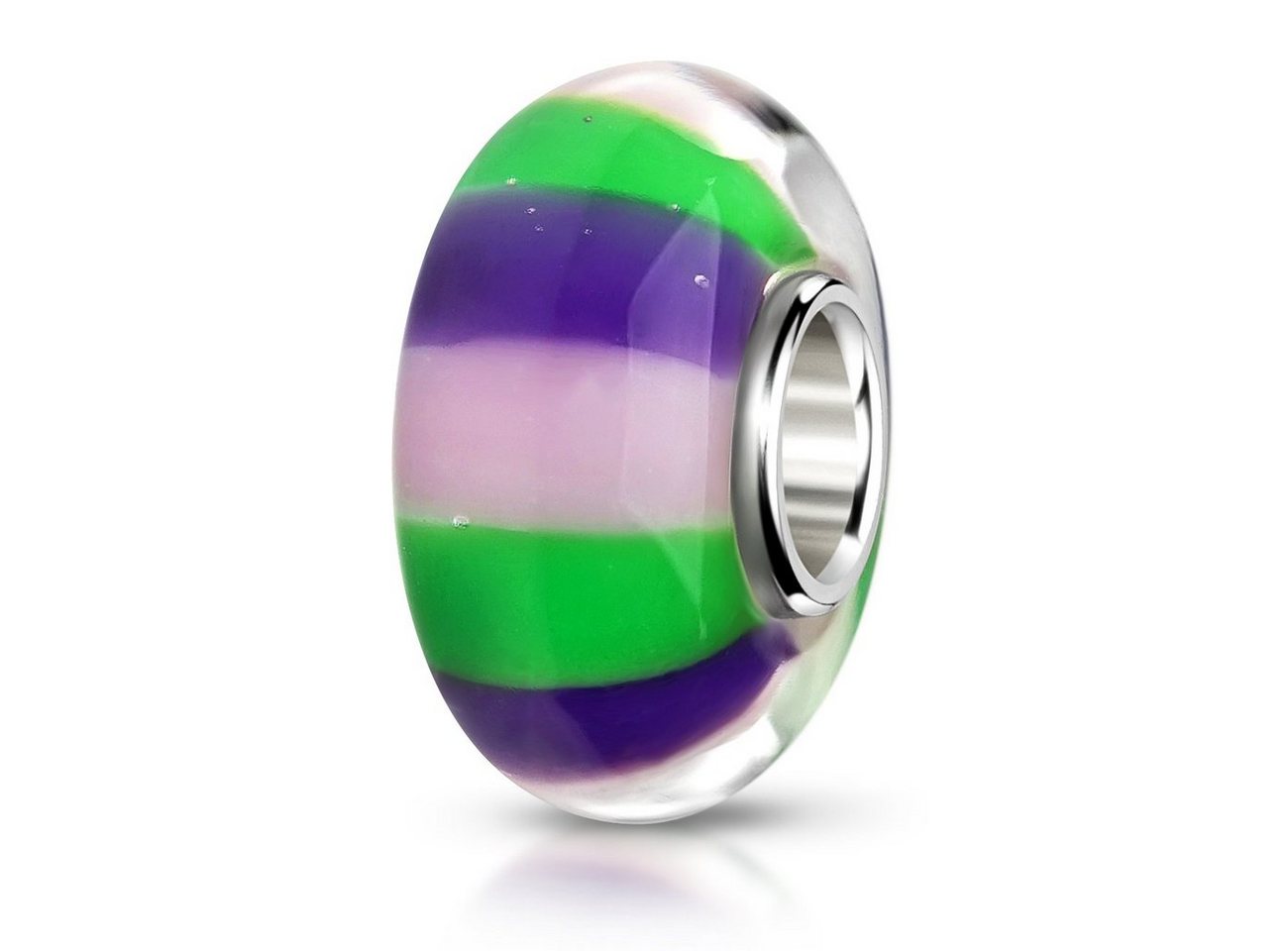 Materia Bead Glasperle Streifen Balken Muster Rosa Lila Grün 1550, Kern aus 925 Sterling Silber Materia Bead Glasperle Streifen Balken Muster Rosa Lila Grün 1550, Kern aus 925 Sterling Silber von Materia