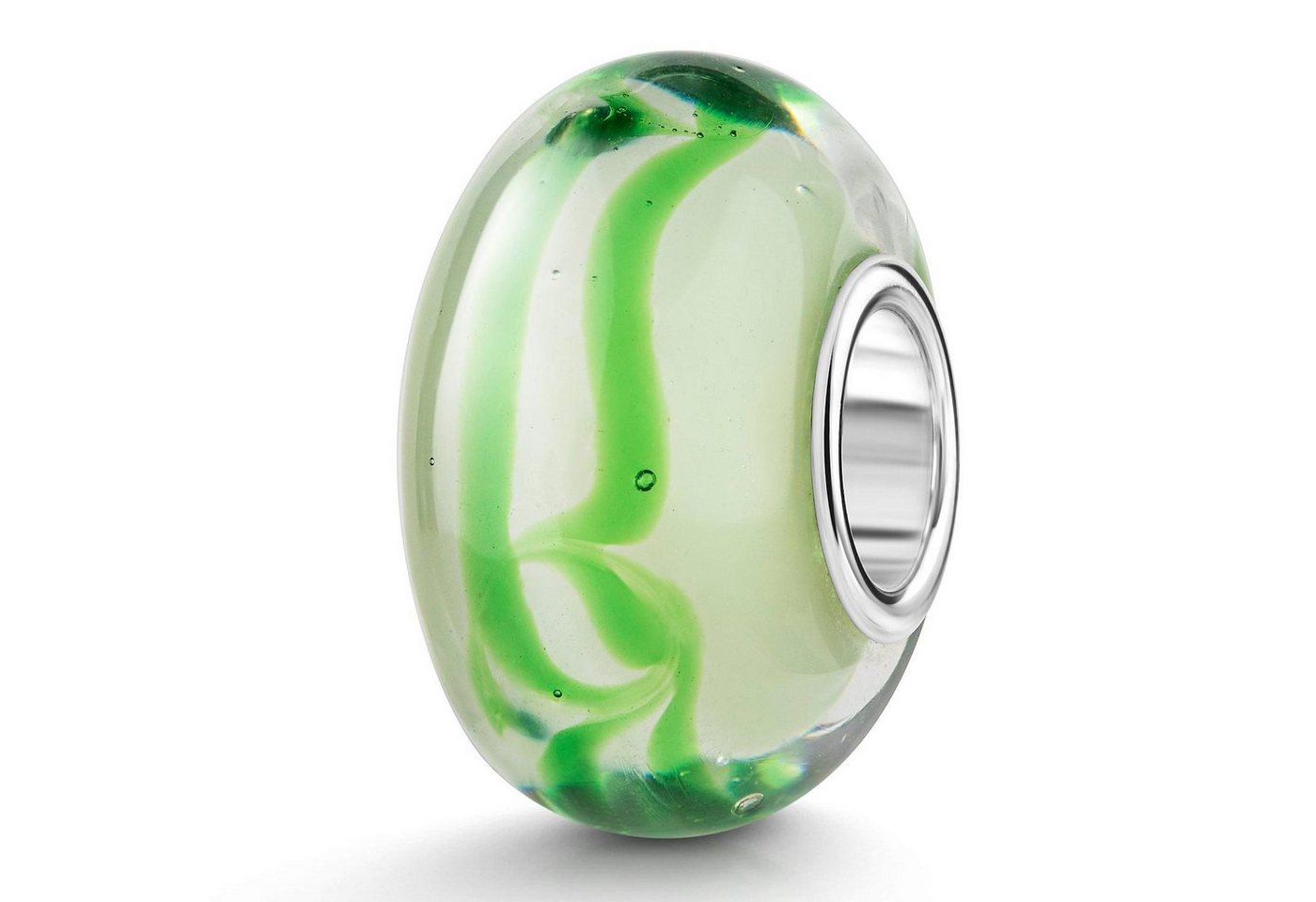 Materia Bead Glasperle Streifen Muster Grün Weiß 552, Hülse aus 925 Sterling Silber Materia Bead Glasperle Streifen Muster Grün Weiß 552, Hülse aus 925 Sterling Silber von Materia