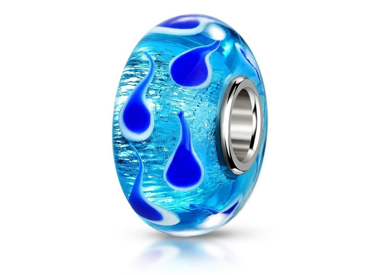 Materia Bead Glasperle Türkis Blau Muster Fische Punkte 975, Hülse aus 925 Sterling Silber Materia Bead Glasperle Türkis Blau Muster Fische Punkte 975, Hülse aus 925 Sterling Silber von Materia