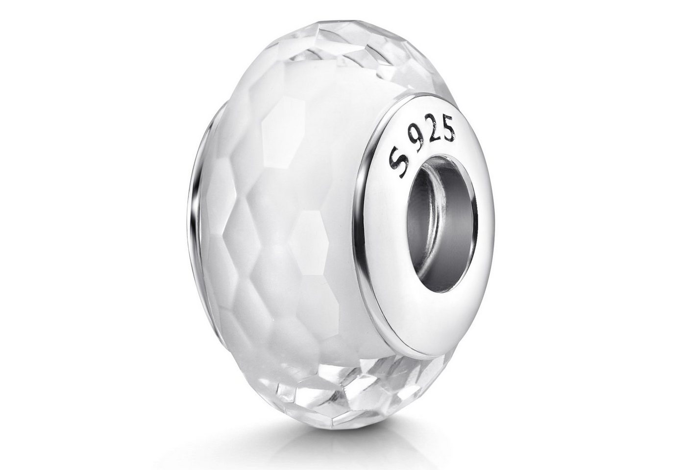 Materia Bead Glasperle Weiß facettiert 1313, 925 Sterling Silber, mit Gewinde Materia Bead Glasperle Weiß facettiert 1313, 925 Sterling Silber, mit Gewinde von Materia