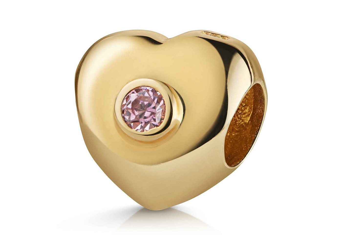 Materia Bead Gold Herz Element mit Zirkonia rosa 763, Sterlingsilber, vergoldet von Materia