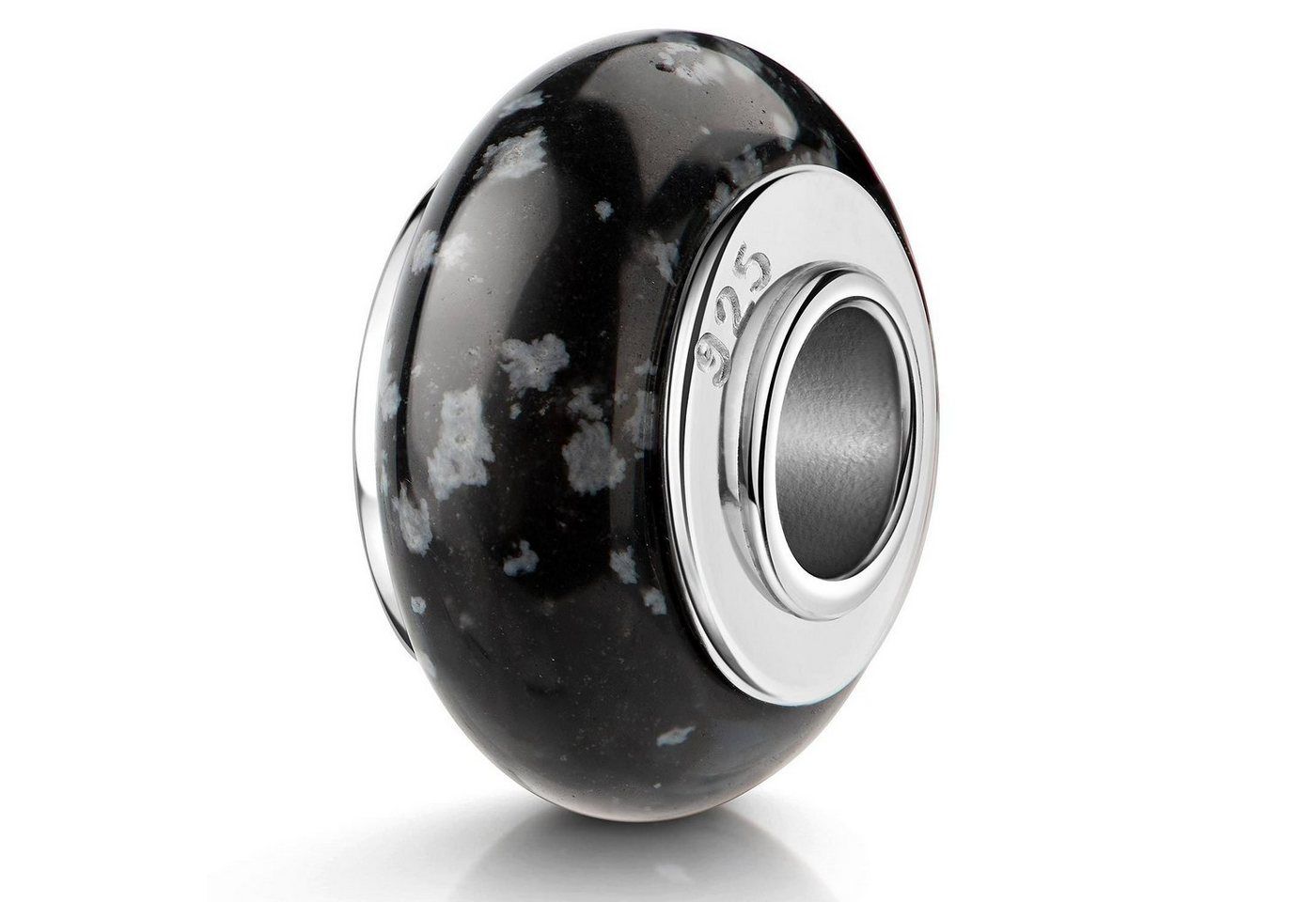 Materia Bead Naturstein Schneeflocken Obsidian Schwarz 334, Kern aus 925 Sterling Silber von Materia