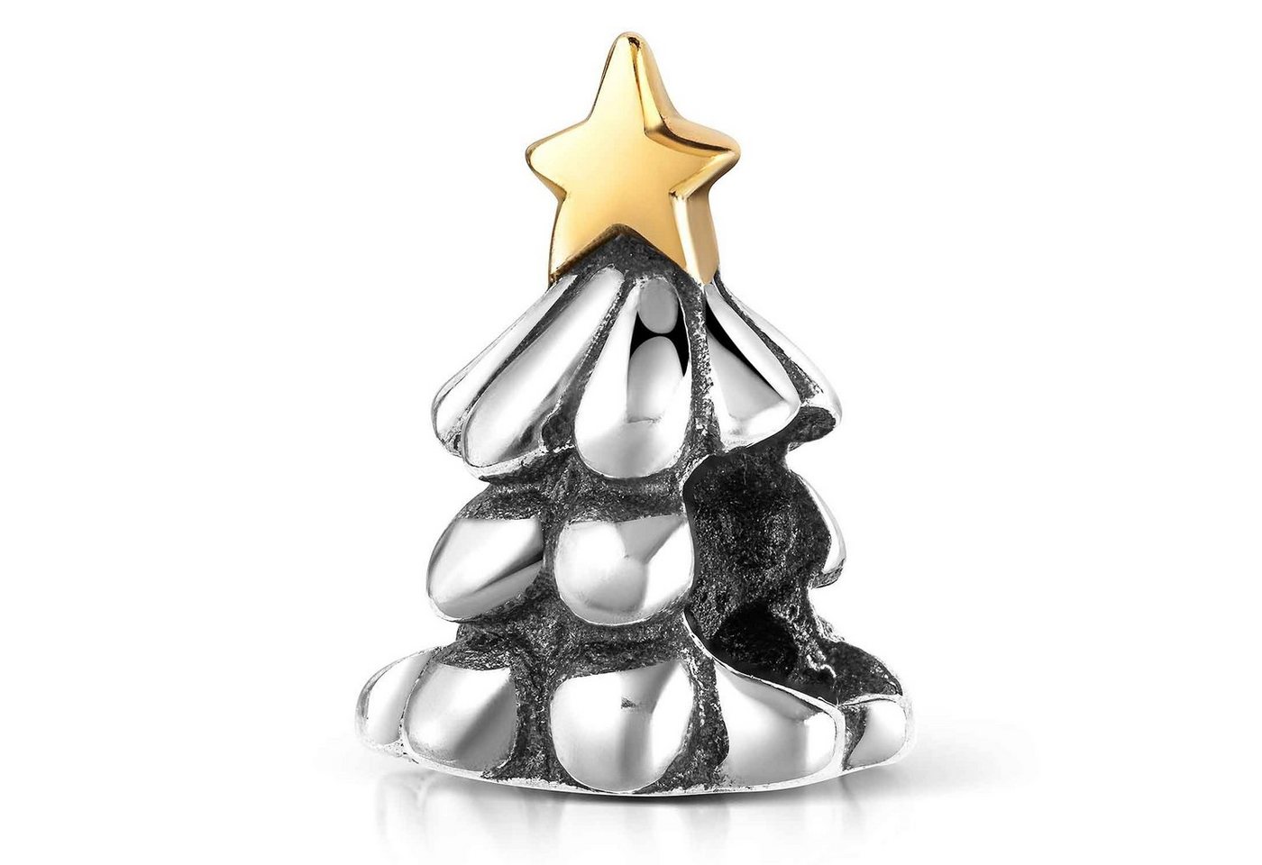 Materia Bead Weihnachtsbaum / Christmas Tree mit Stern teilvergoldet 566, 925 Sterling Silber, geschwärzt von Materia