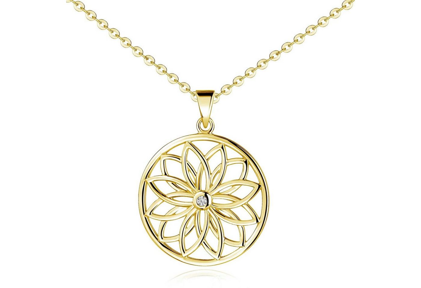 Materia Blumenanhänger Damen Gold Mandala Blüte Zirkonia rund Ø20mm KA-510, Sterlingsilber, vergoldet von Materia