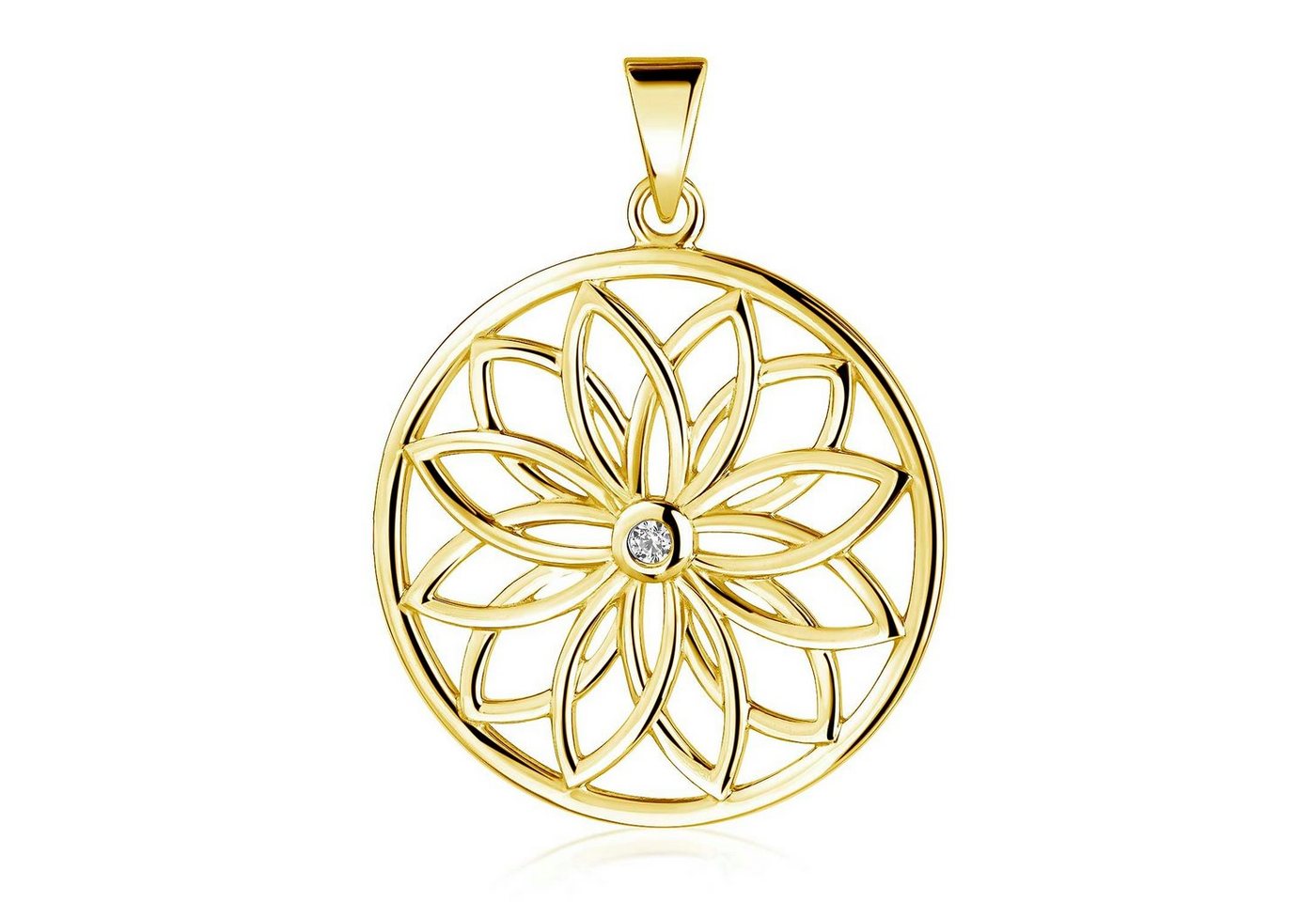 Materia Blumenanhänger Damen Gold Mandala Blüte Zirkonia rund Ø20mm KA-510, Sterlingsilber, vergoldet von Materia