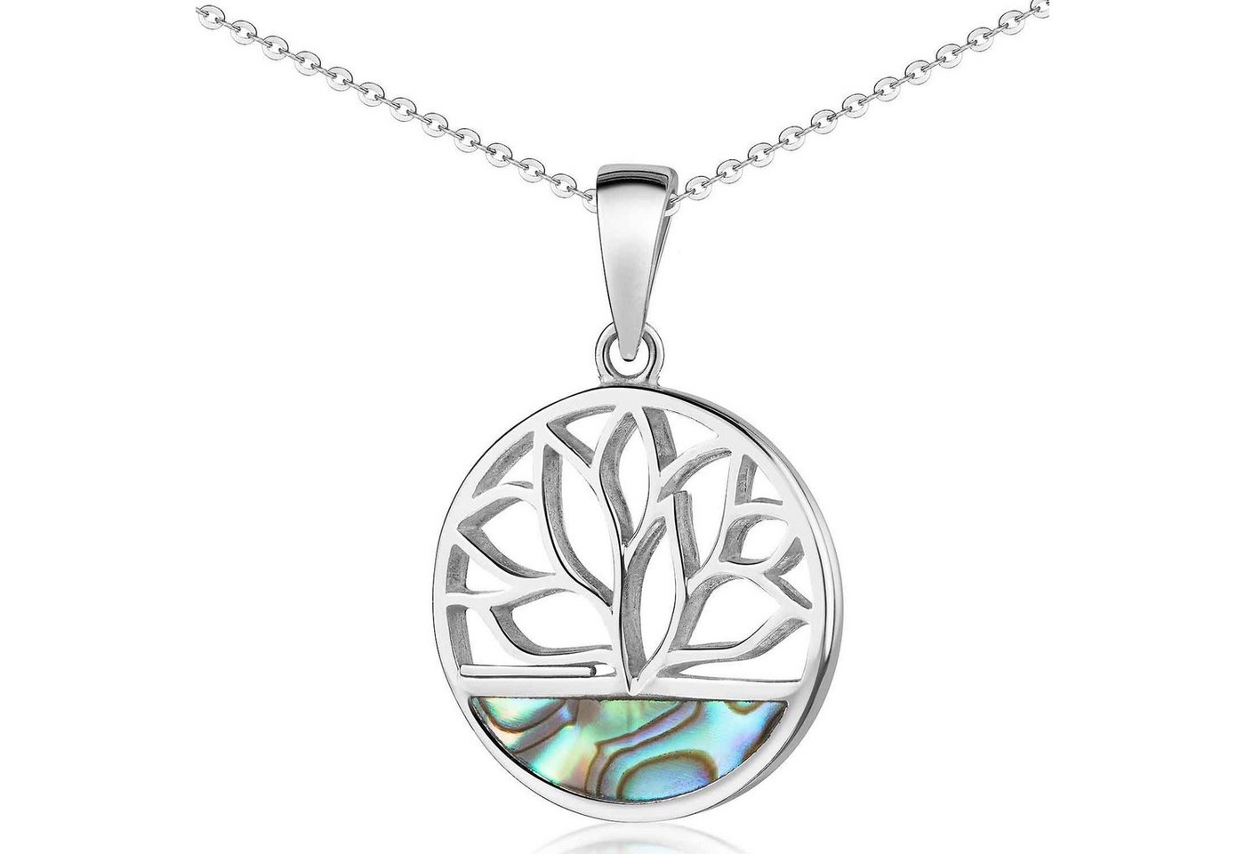 Materia Blumenanhänger Lotus Blüte Blume Cut-Out mit Abalone Perlmutt grün KA-394, 925 Sterling Silber von Materia